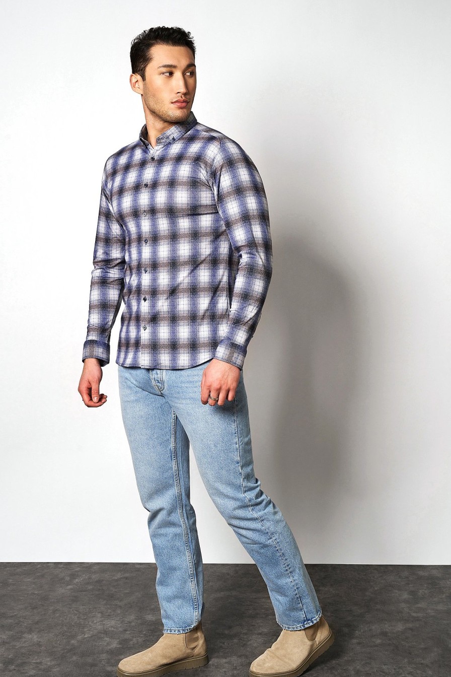 Heren Desoto | Jersey Overhemd »Modern Button-Down« Blauw/Bruin